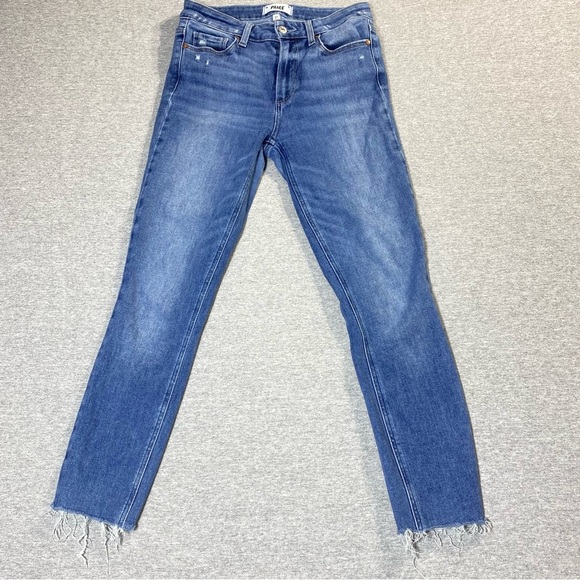 Paige Jeans Womens 27 Blue Hoxton Ankle Skinny Mid Rise Raw Hem Stretch Denim - Picture 1 of 16